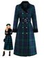 Cappotto a quadri con colletto a tacca blu e verde anni '40