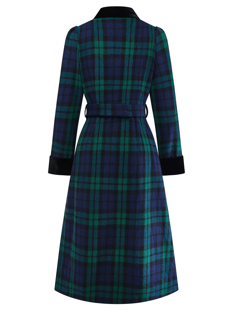 Cappotto a quadri con colletto a tacca blu e verde anni '40