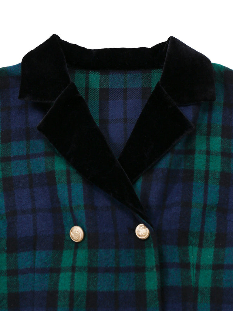 Cappotto a quadri con colletto a tacca blu e verde anni '40