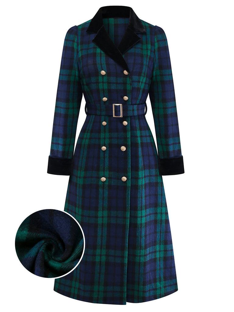 Cappotto a quadri con colletto a tacca blu e verde anni '40