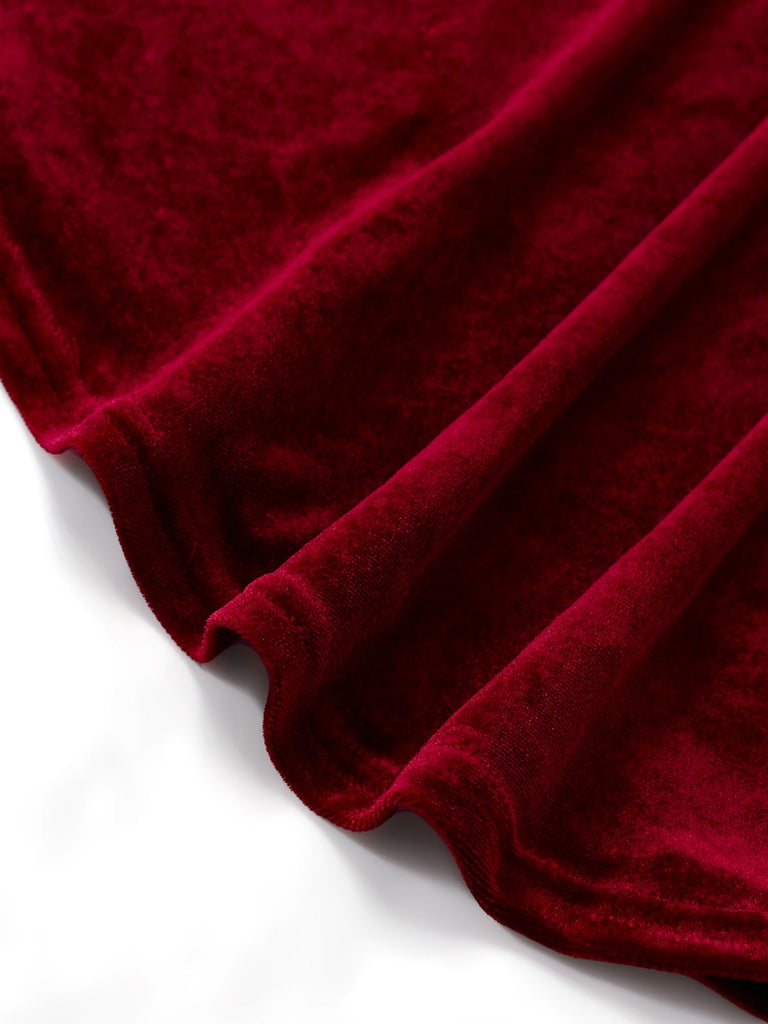 Abito in velluto con orlo arricciato bordeaux anni '30