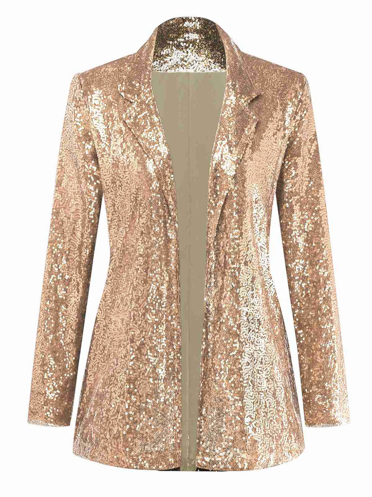 Giacca in paillettes a maniche lunghe con revers nero anni '70