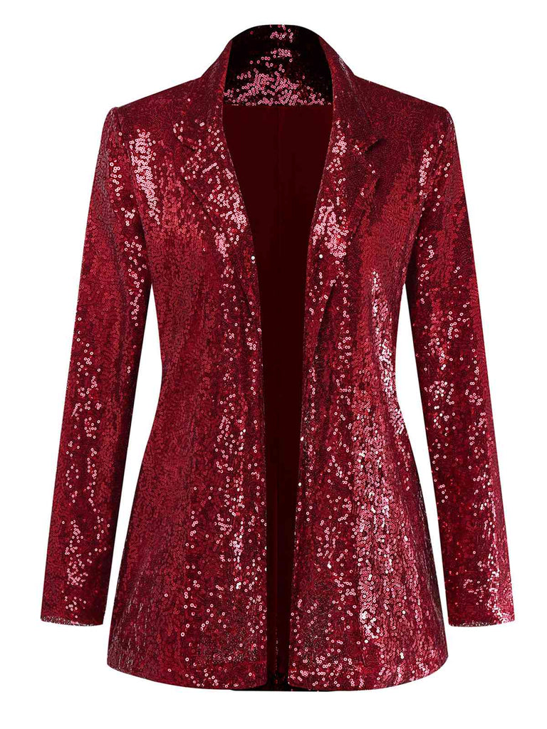 Giacca in paillettes a maniche lunghe con revers nero anni '70