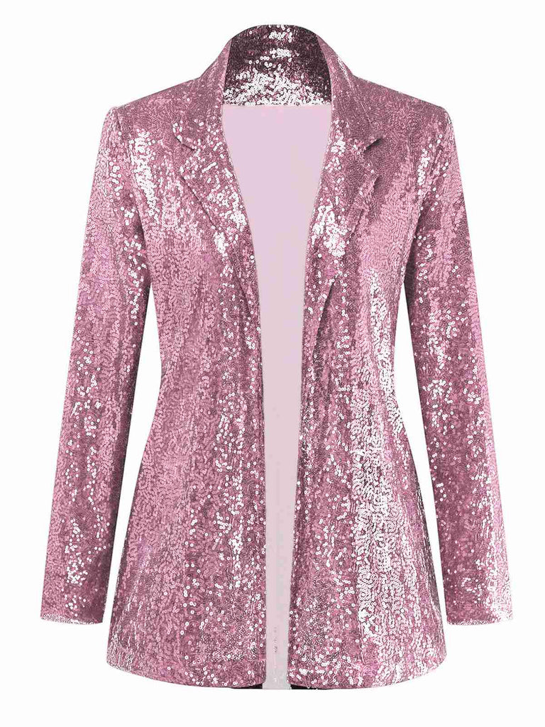 Giacca in paillettes a maniche lunghe con revers nero anni '70