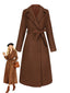 Cappotto lungo in finta lana con colletto a dente marrone anni '30