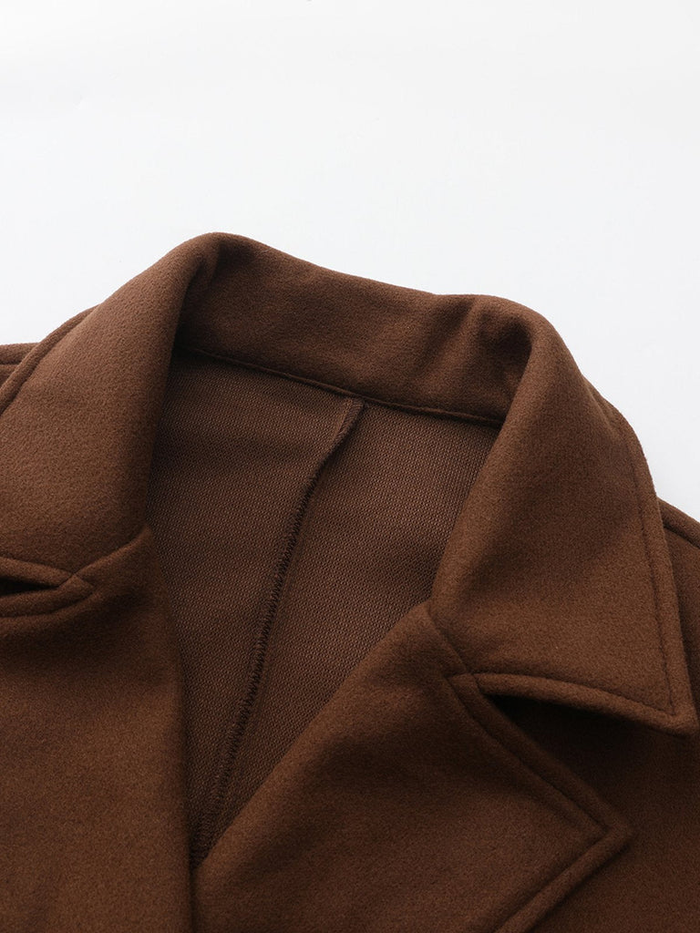 Cappotto lungo in finta lana con colletto a dente marrone anni '30