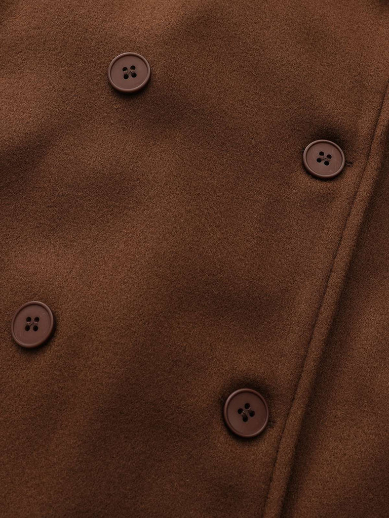 Cappotto lungo in finta lana con colletto a dente marrone anni '30