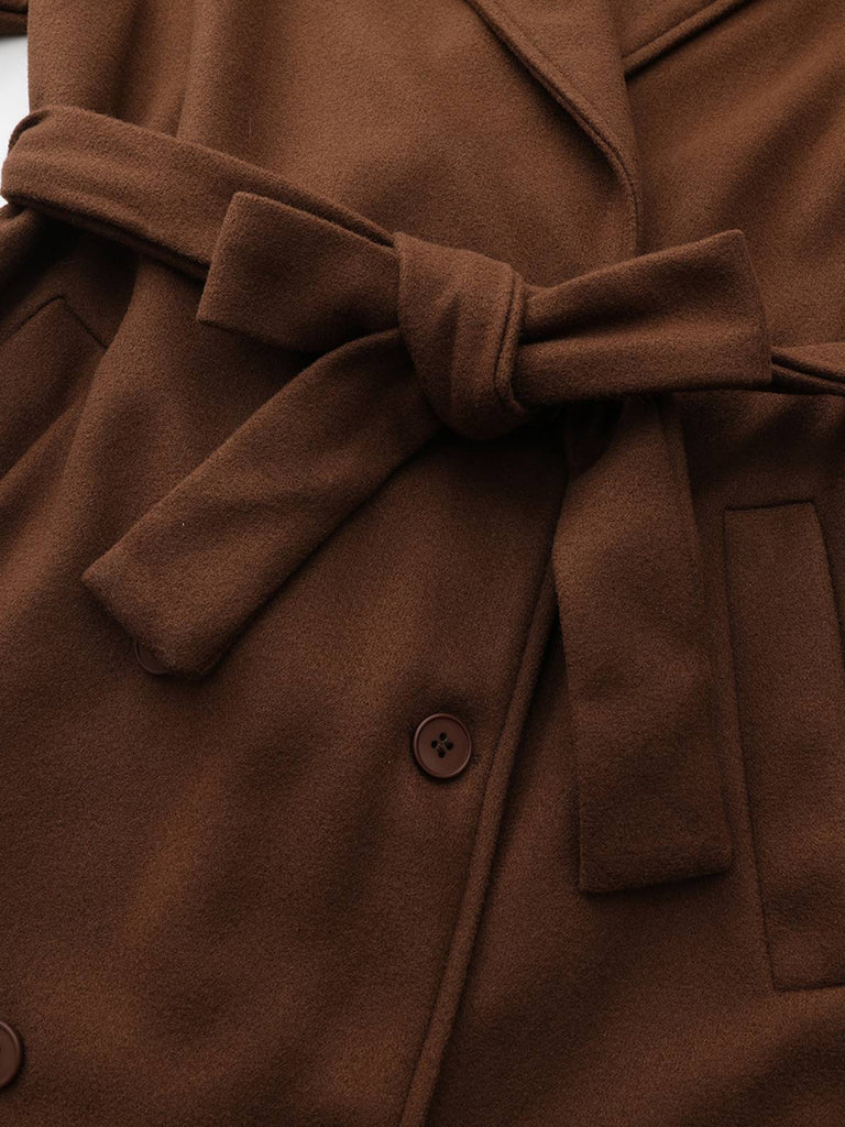 Cappotto lungo in finta lana con colletto a dente marrone anni '30