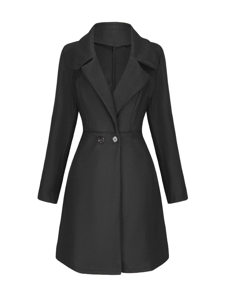 Cappotto a ruota in lana sintetica tinta unita con revers anni '40