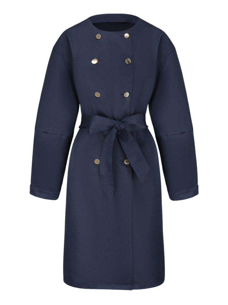 Trench doppiopetto con scollo tondo blu anni '40