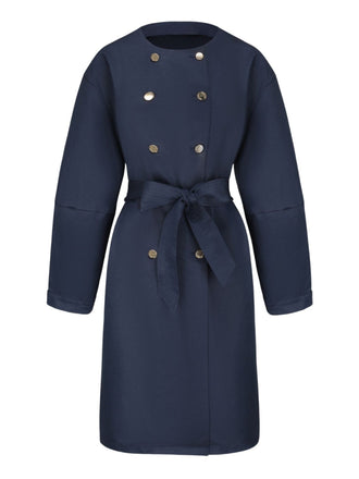 Trench doppiopetto con scollo tondo blu anni '40