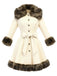 Cappotto patchwork con collo di pelliccia color crema anni '50