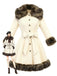 Cappotto patchwork con collo di pelliccia color crema anni '50