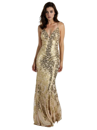 Abito a sirena in rete con paillettes e foglie dorate anni '20
