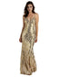 Abito a sirena in rete con paillettes e foglie dorate anni '20