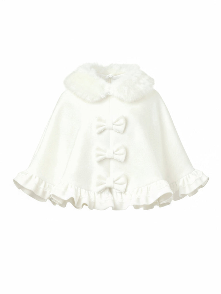 Mantella con collo di pelliccia e fiocco bianco anni '40