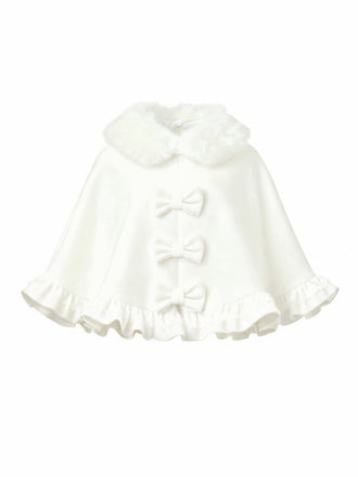 Mantella con collo di pelliccia e fiocco bianco anni '40