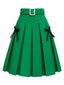 Gonna plissettata con cintura e fiocco verde anni '50