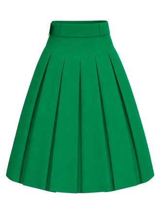 Gonna plissettata con cintura e fiocco verde anni '50