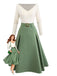 Abito plissettato in maglia con spalle scoperte beige e verde anni '50