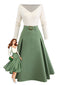 Abito plissettato in maglia con spalle scoperte beige e verde anni '50