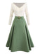 Abito plissettato in maglia con spalle scoperte beige e verde anni '50
