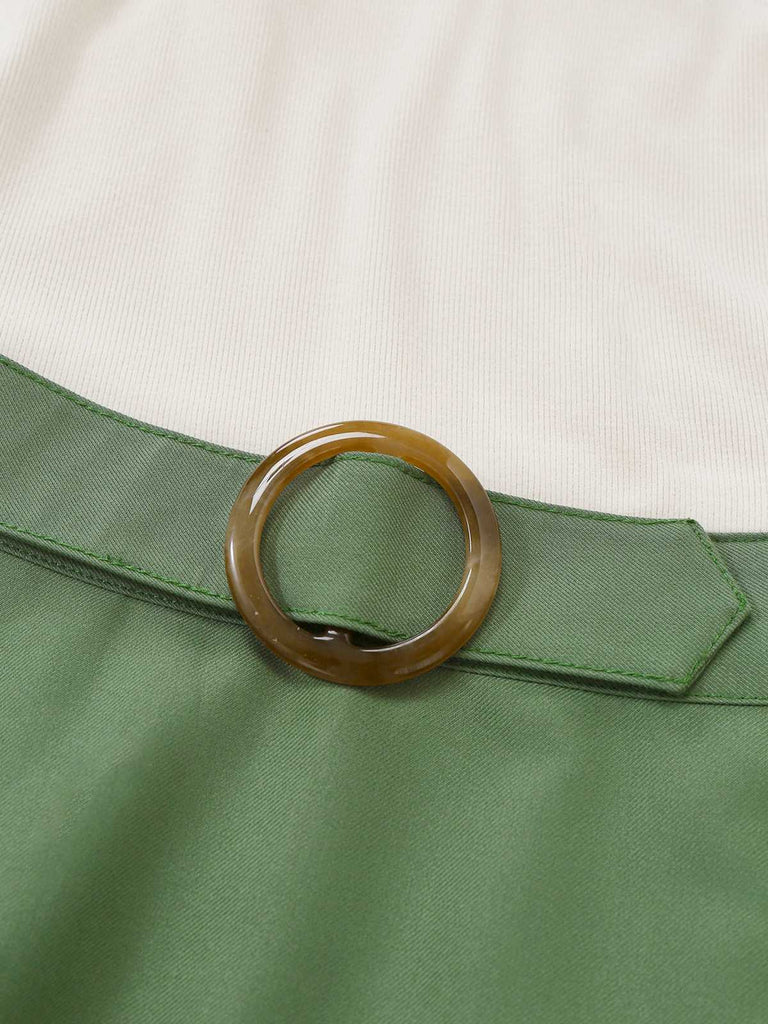Abito plissettato in maglia con spalle scoperte beige e verde anni '50