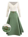 Abito plissettato in maglia con spalle scoperte beige e verde anni '50