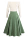 Abito plissettato in maglia con spalle scoperte beige e verde anni '50