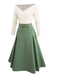 Abito plissettato in maglia con spalle scoperte beige e verde anni '50
