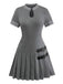 Abito plissettato in maglia e pelle con fibbia grigio anni '70