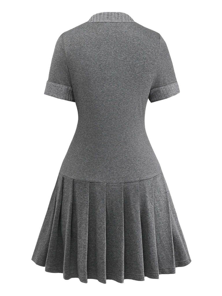 Abito plissettato in maglia e pelle con fibbia grigio anni '70