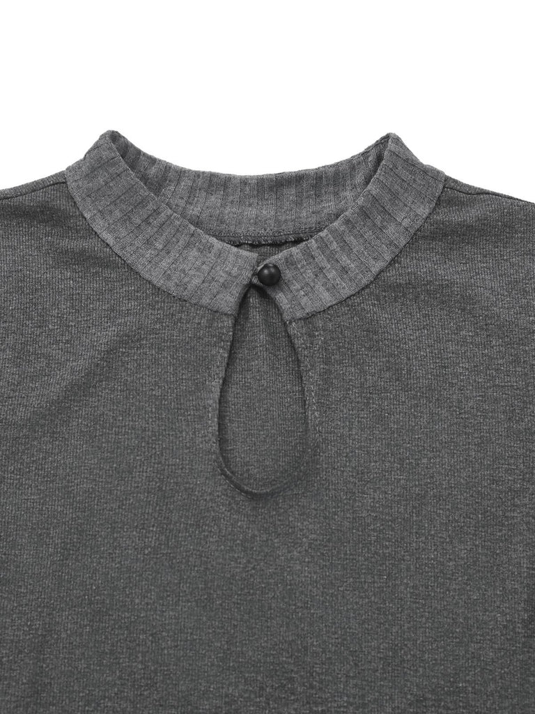 Abito plissettato in maglia e pelle con fibbia grigio anni '70