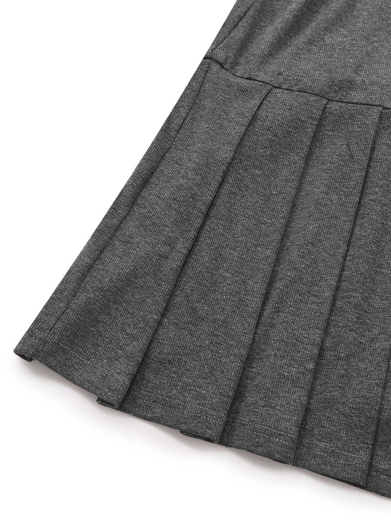 Abito plissettato in maglia e pelle con fibbia grigio anni '70