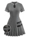Abito plissettato in maglia e pelle con fibbia grigio anni '70
