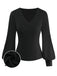 Maglia con scollo a V e maniche a lanterna nero anni '50