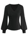 Maglia con scollo a V e maniche a lanterna nero anni '50