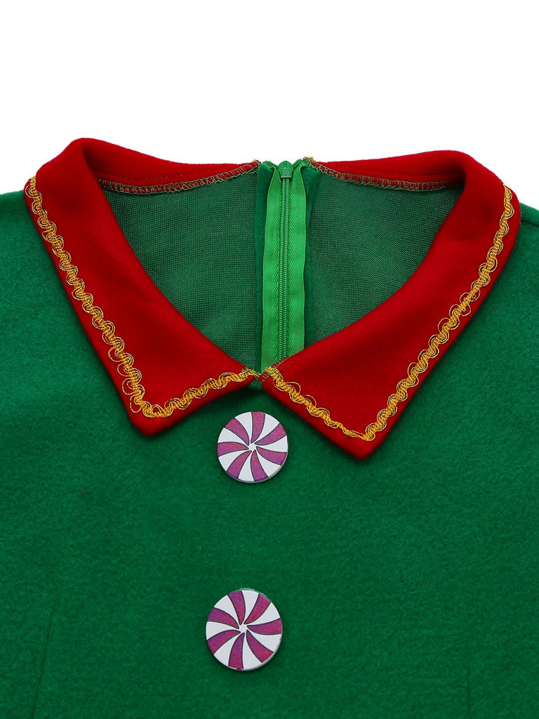 Costume da elfo di Natale per cosplay verde anni '60
