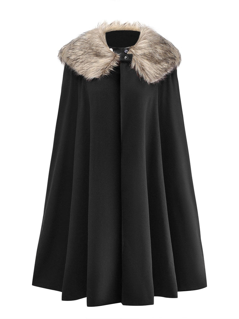 Cappotto con collo in pelliccia sintetica con revers anni '60