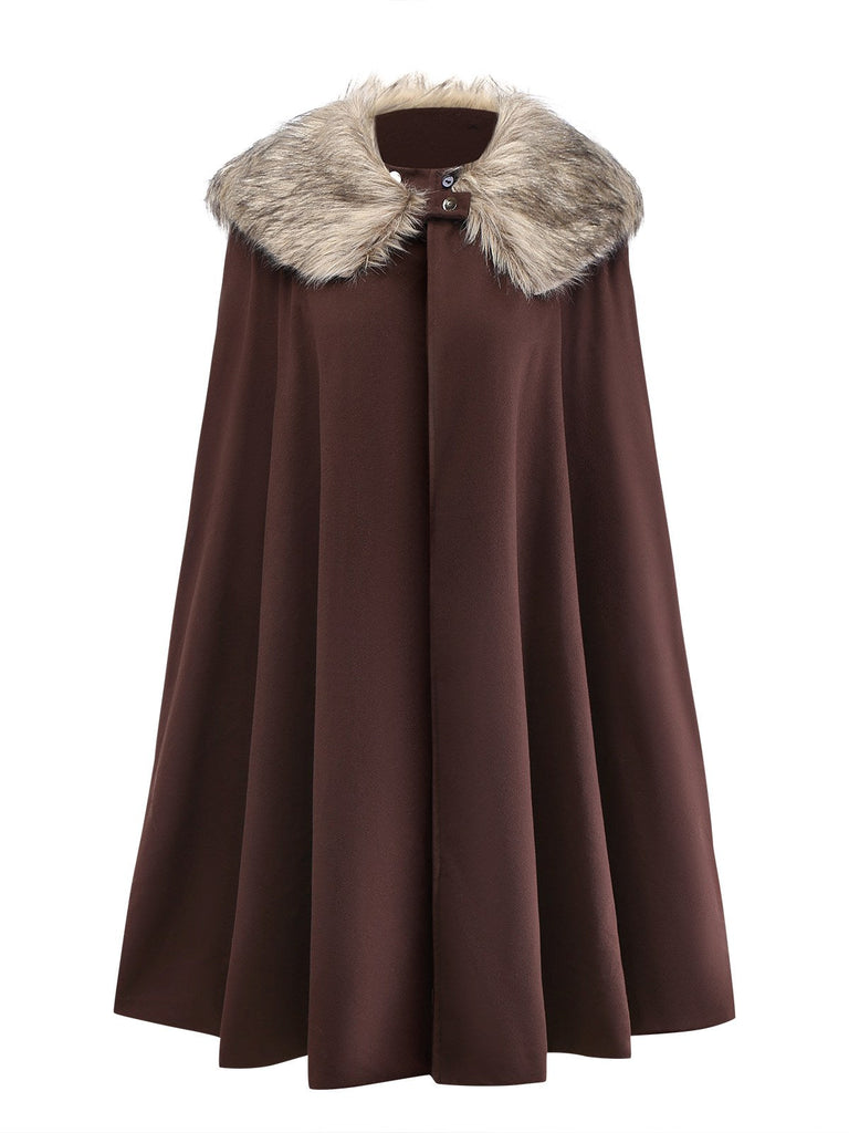 Cappotto con collo in pelliccia sintetica con revers anni '60