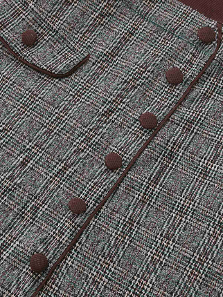 Abito in maglia a quadri asimmetrico marrone anni '70