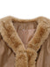 Cappotto in similpelle con collo in pelliccia sintetica cachi anni '40