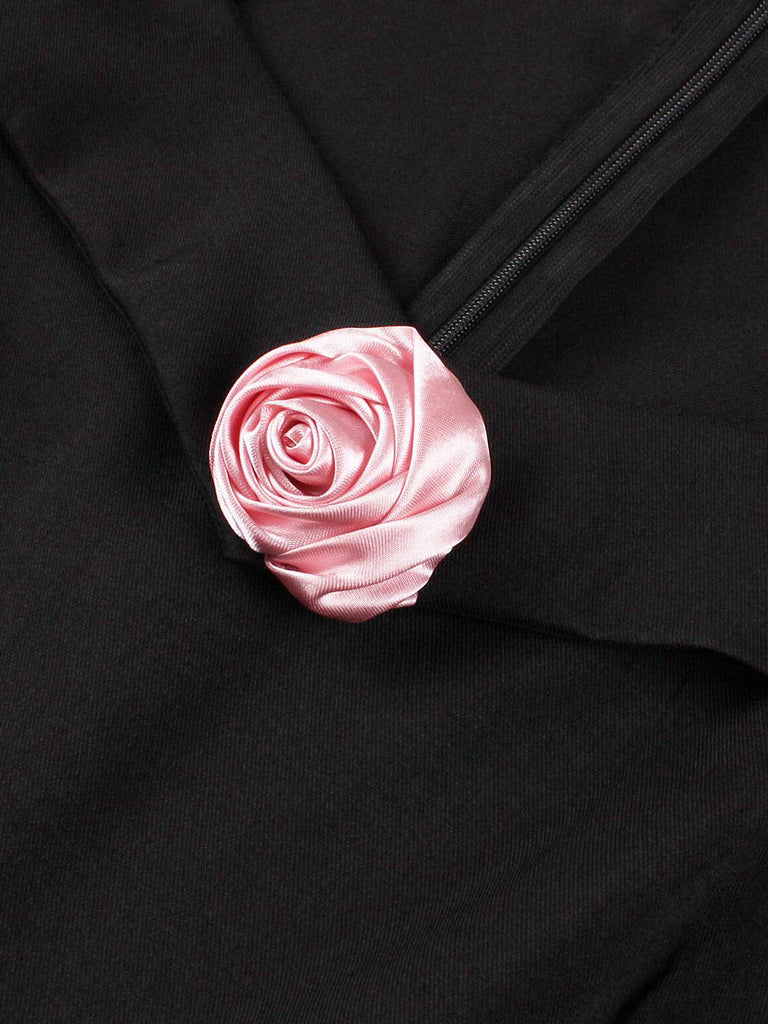 Abito a ruota con revers a rosa 3D nero anni '50