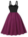 Abito a ruota stile gatto con spalline larghe rosso violaceo anni '50