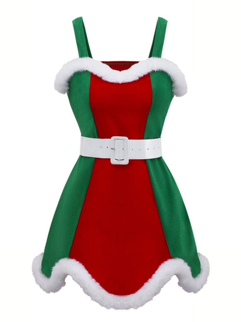 Completo di abiti natalizi in peluche rosso e verde anni '60