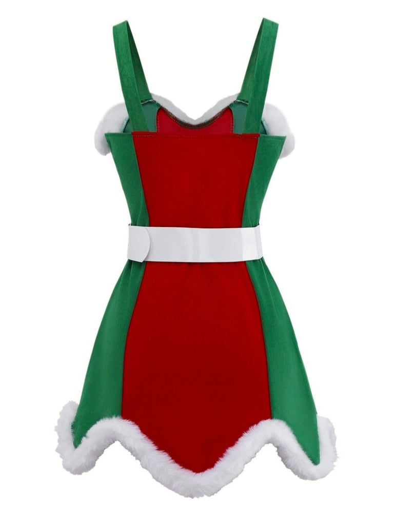 Completo di abiti natalizi in peluche rosso e verde anni '60