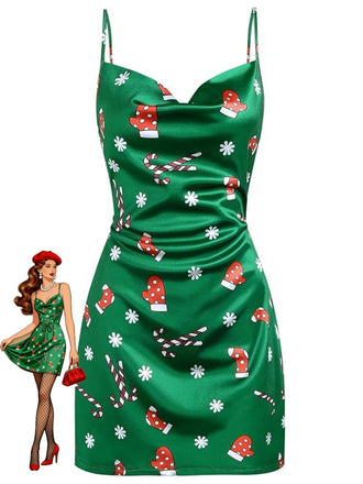 Abito con scollo a cappuccio natalizio verde anni '60
