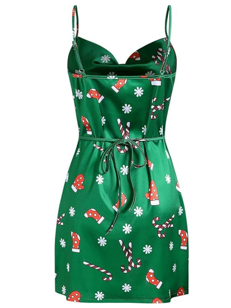 Abito con scollo a cappuccio natalizio verde anni '60