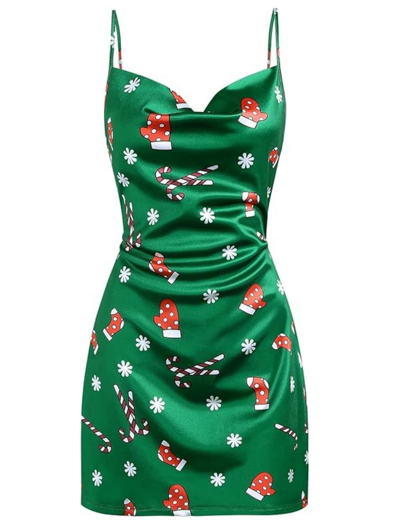 Abito con scollo a cappuccio natalizio verde anni '60