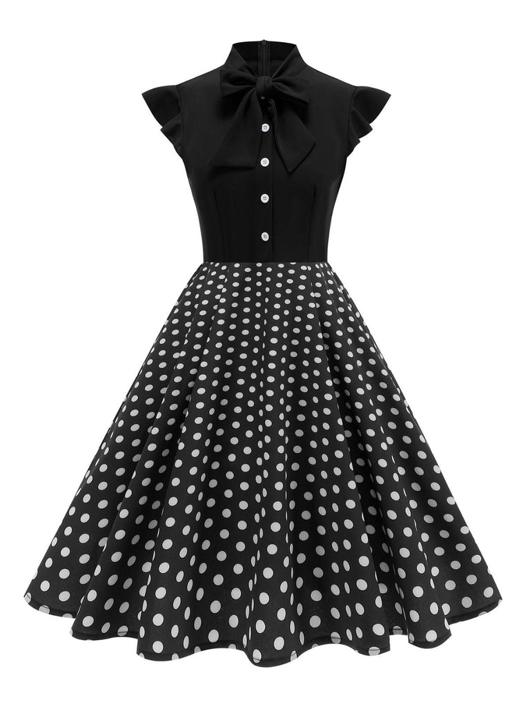 Abito a ruota a pois con fiocco anni '50
